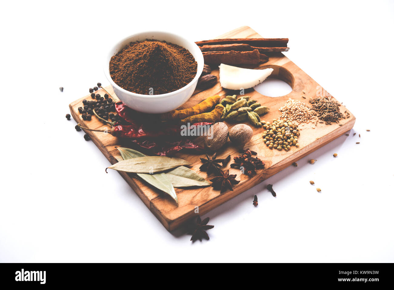 Colourful spices for Garam Masala. Food ingredients for garam masala