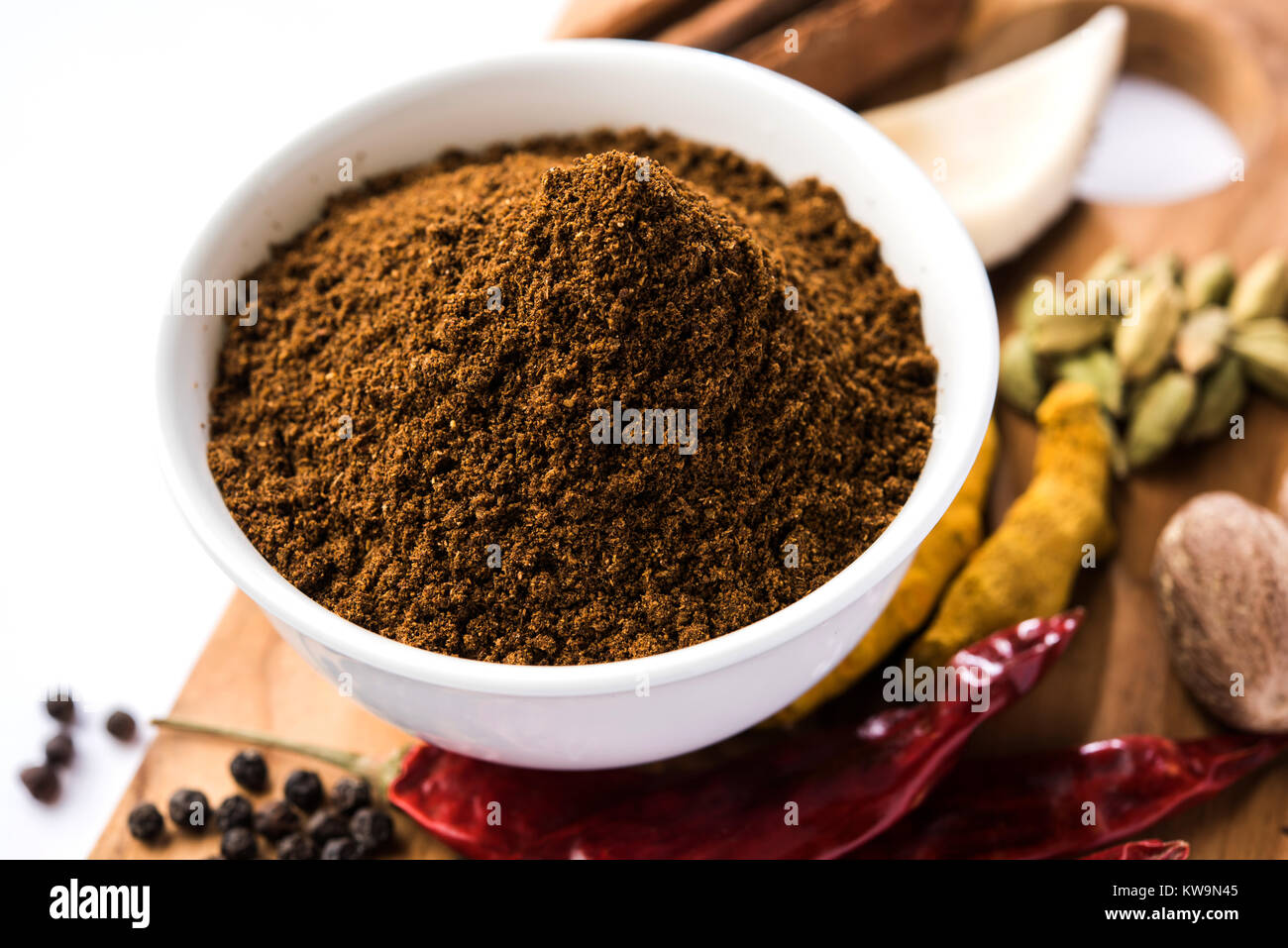 Colourful spices for Garam Masala. Food ingredients for garam masala