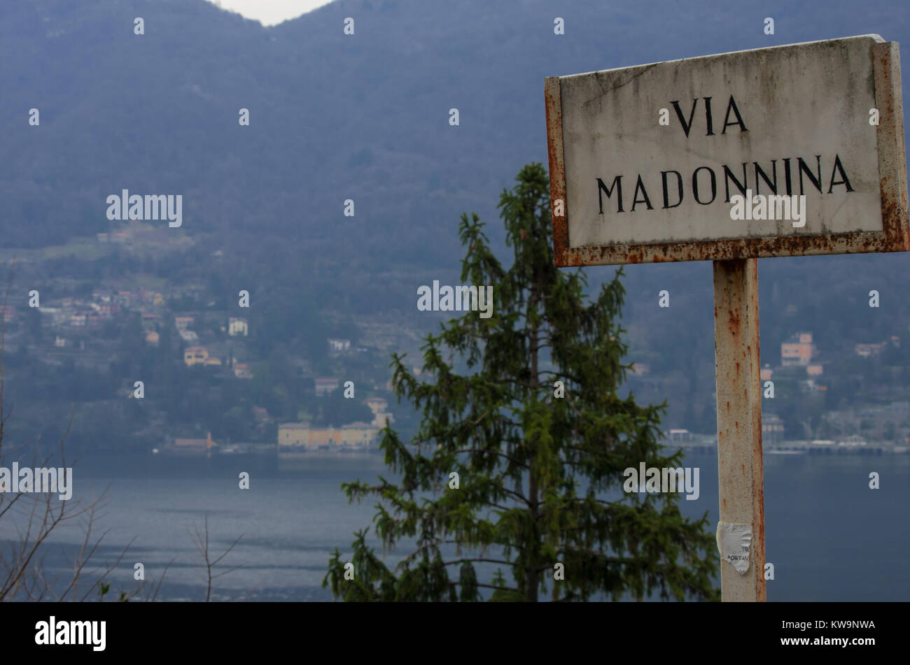 panoramic road of Lake Como in the winter season Stock Photo
