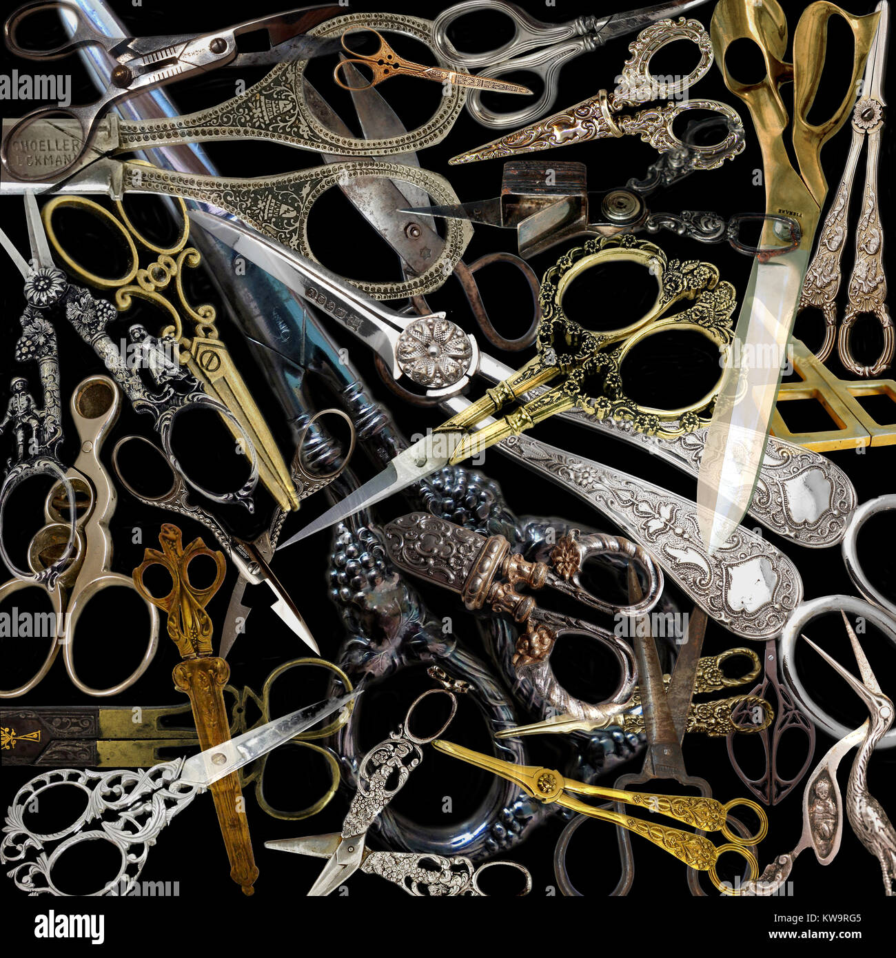 Antique Scissor Montage Stock Photo - Alamy