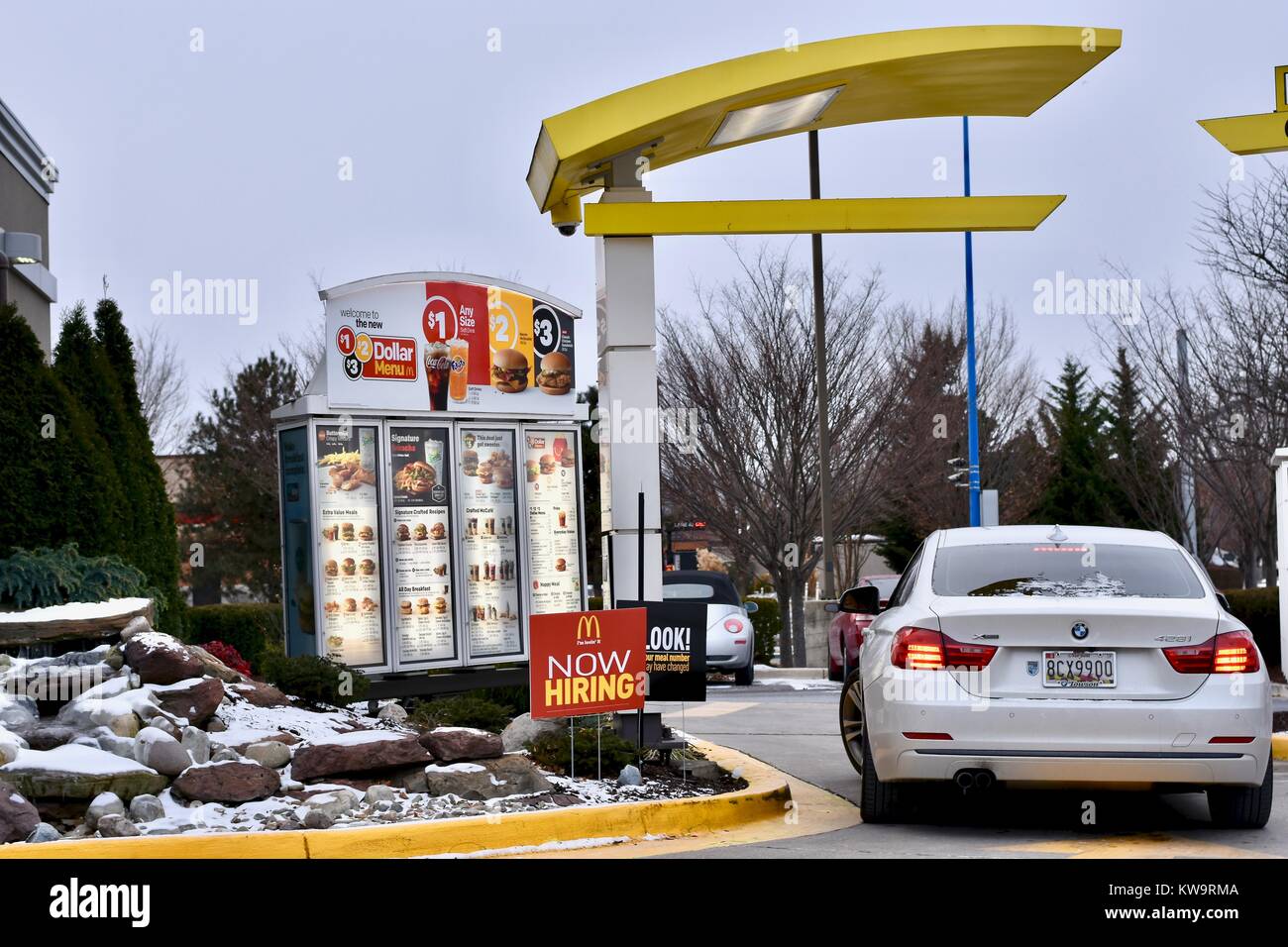 BWM ordering from the McDonald's drive thru menu Stock Photo - Alamy