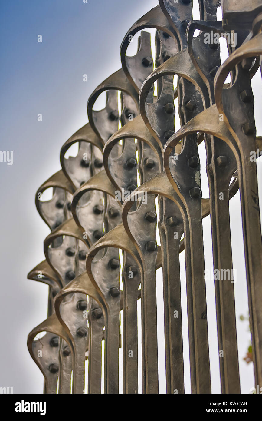 beautiful wrought fence. Image of a decorative cast iron fence. metal