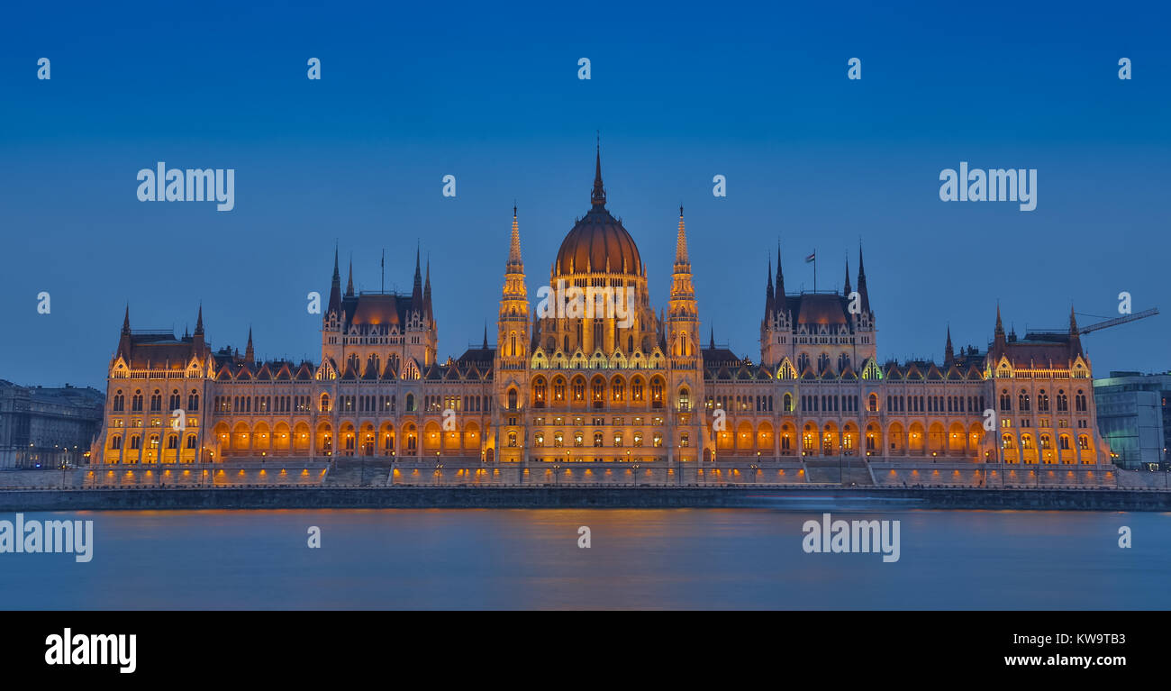 Night view on the Parliament Building in Budapest. Stock Photo