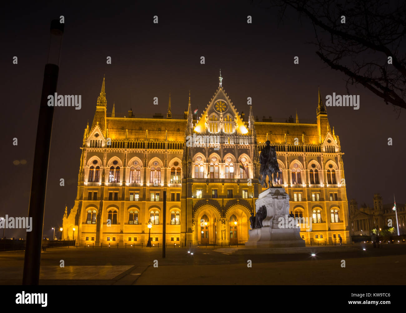 Night view on the Parliament Building in Budapest. Stock Photo