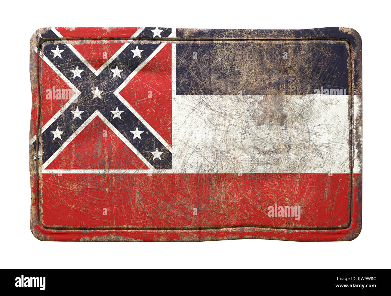 3d rendering of a Mississippi State flag over a rusty metallic plate ...