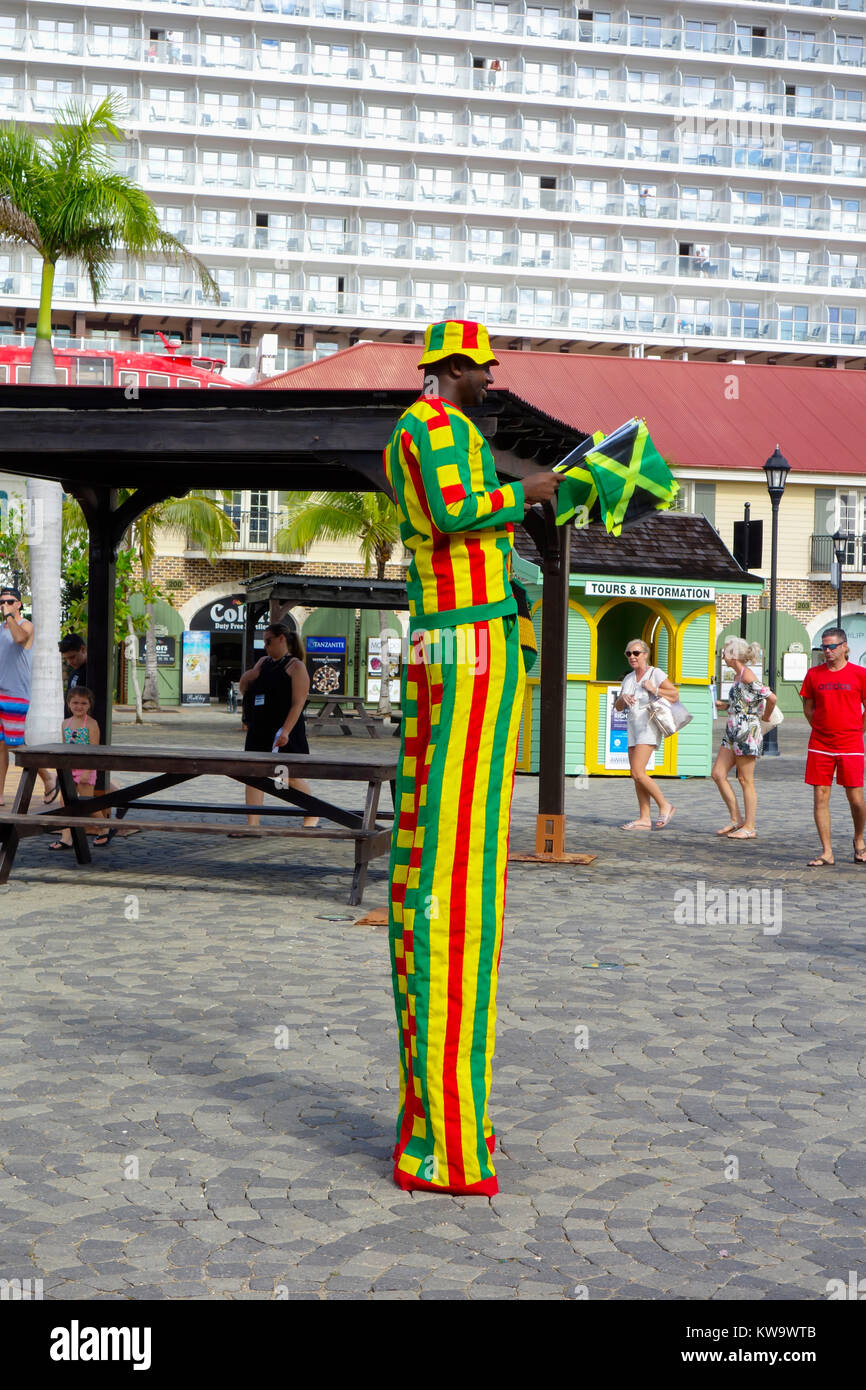 Performing man on Stilts Falmouth Cruise Port, Jamaica Stock Photo