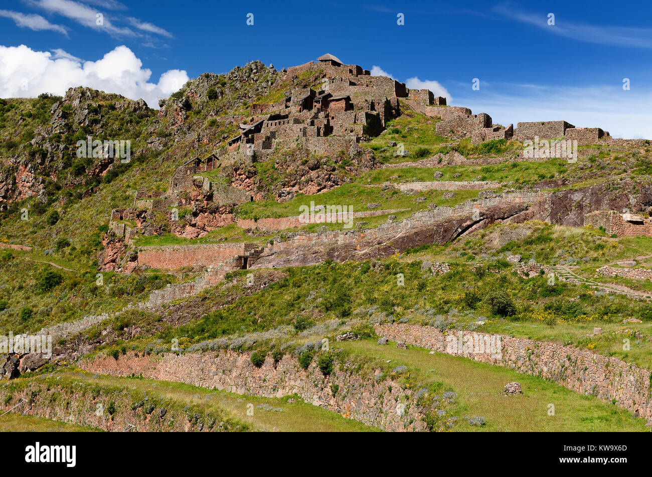 South America, Pisac (Pisaq) - Inca ruins in the sacred valley in the Peruvian Andes, Peru Stock Photo