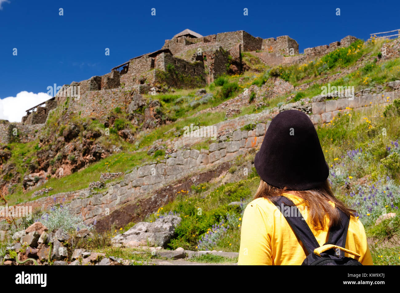 The tourist in South America is touring ancient ruins Stock Photo