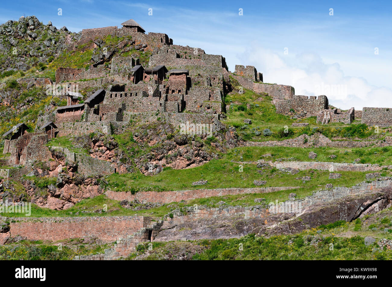 South America, Pisac (Pisaq) - Inca ruins in the sacred valley in the Peruvian Andes, Peru Stock Photo