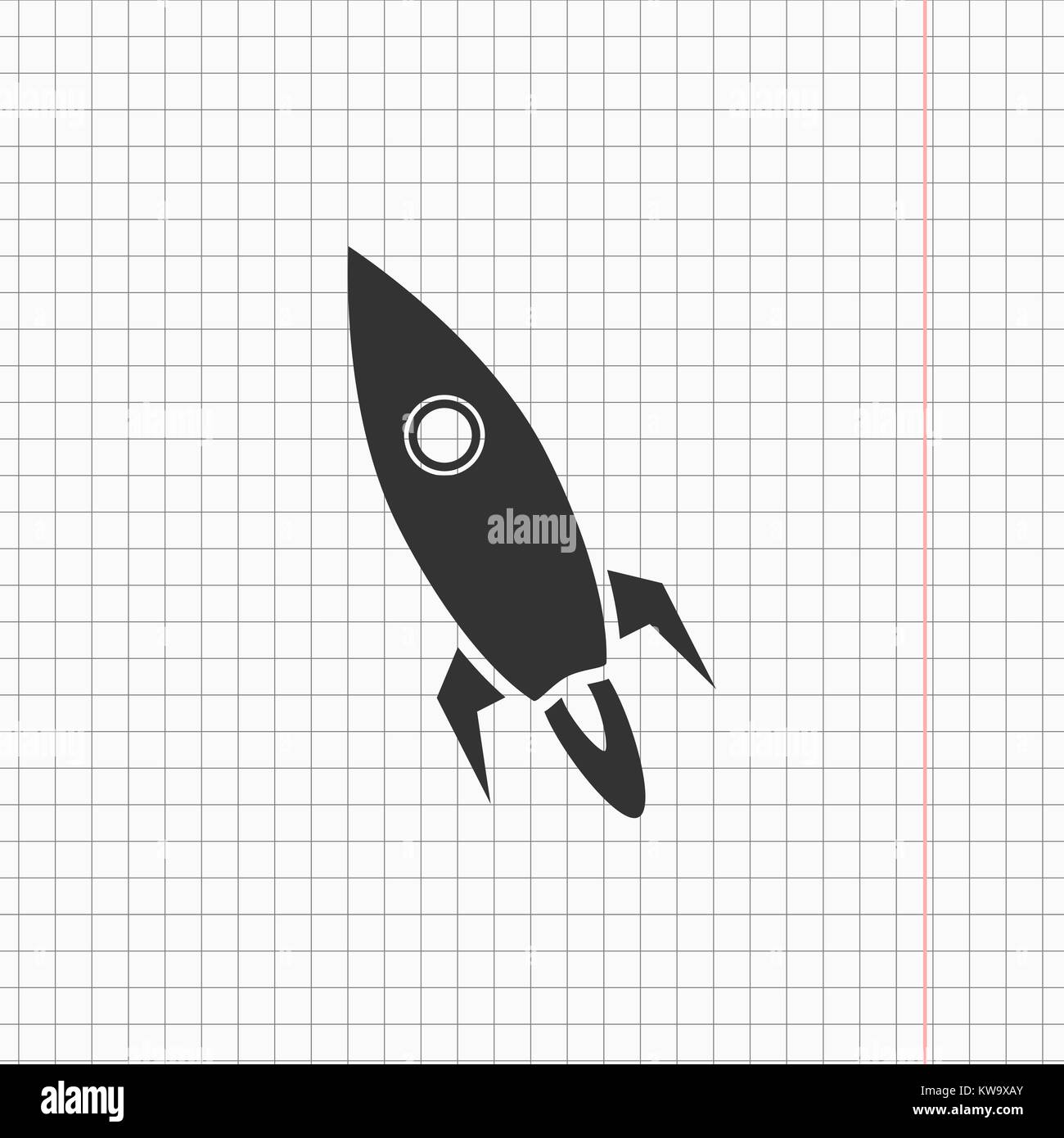 Flat rocketship icon on a copybook illustration Stock Vector Image ...