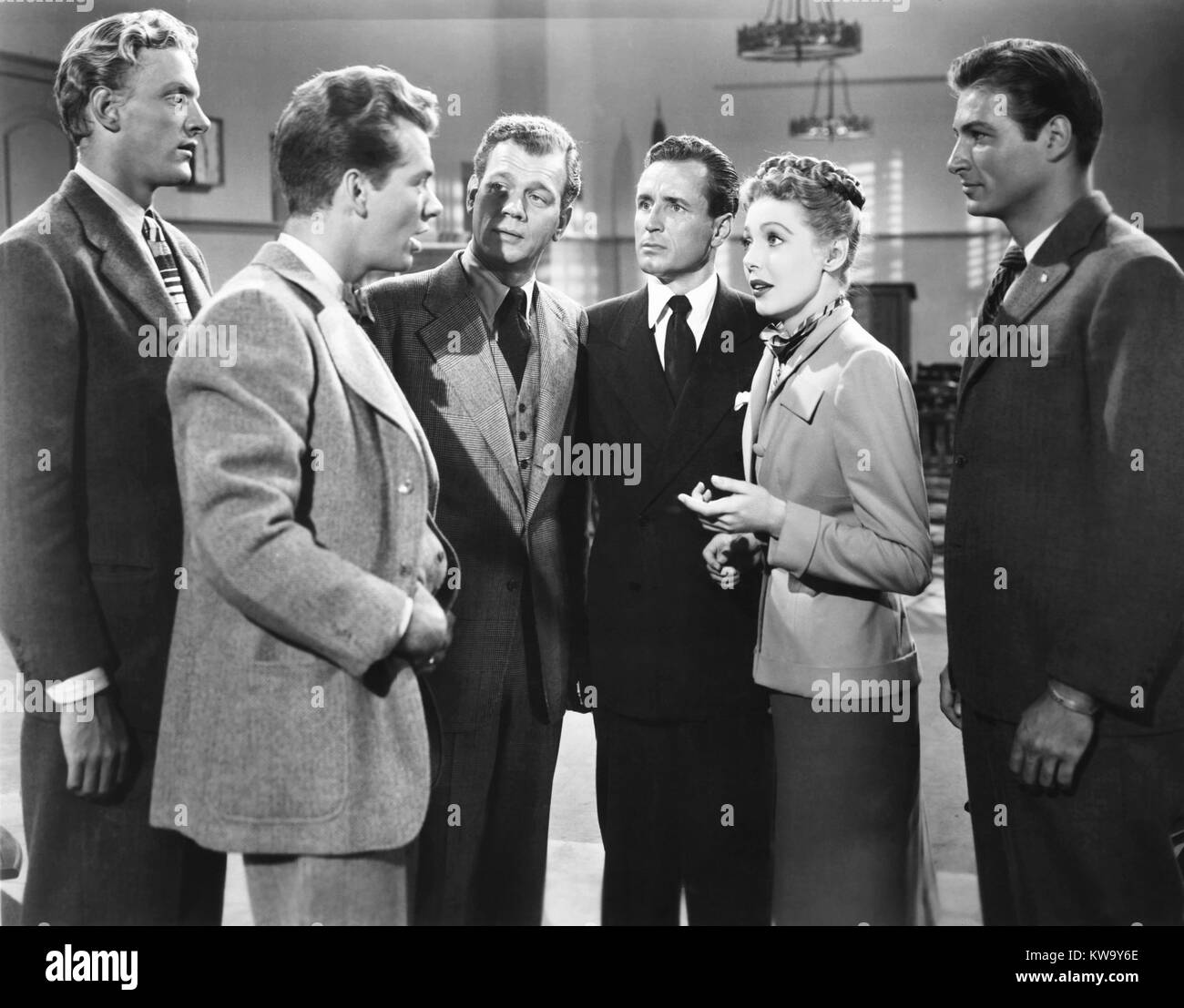 THE FARMER'S DAUGHTER, from left, James Arness, Keith Andes, Joseph