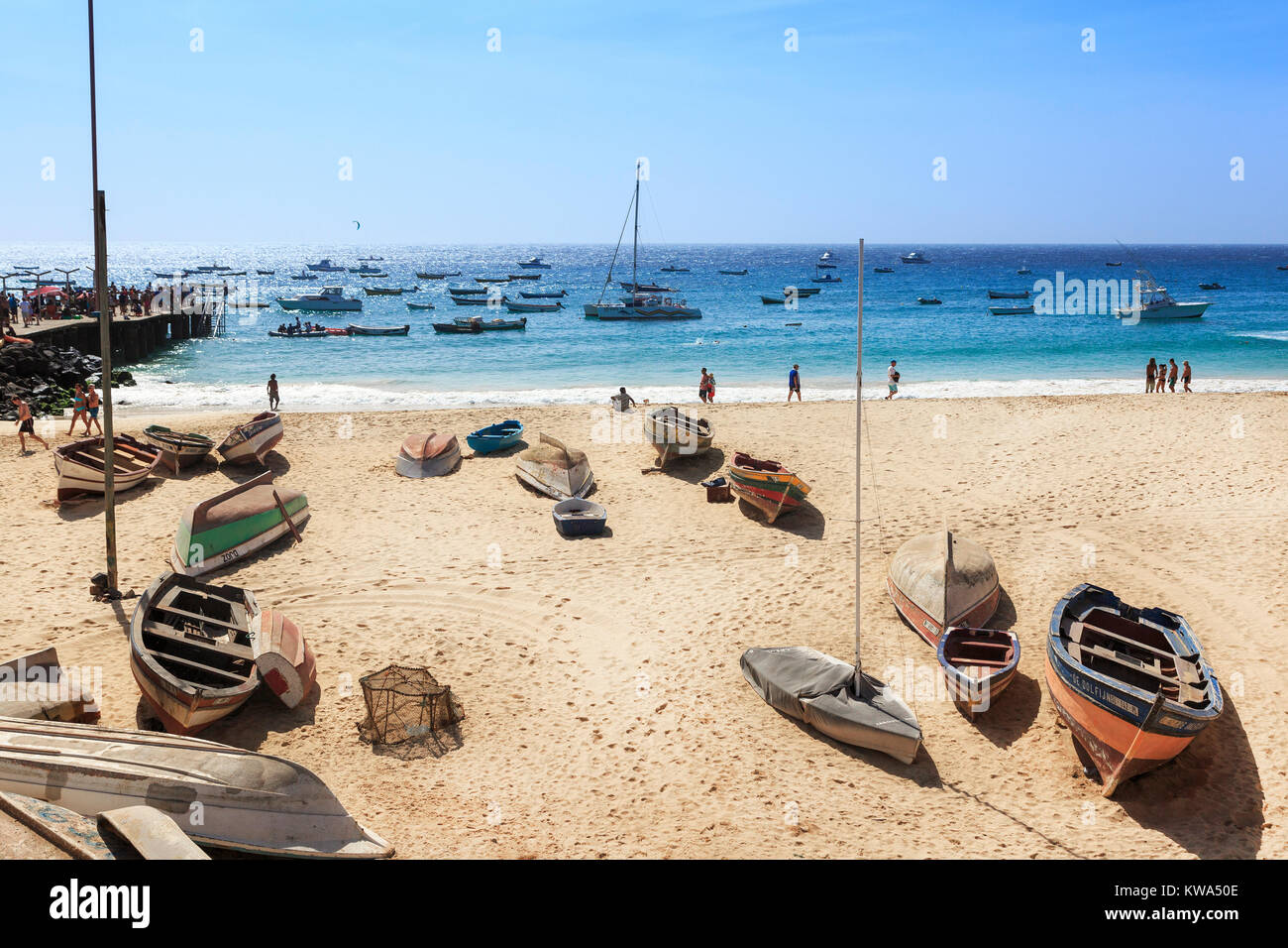 Beach and pier at Santa Maria, Sal Island, Salina, Cape Verde, Africa Stock  Photo - Alamy