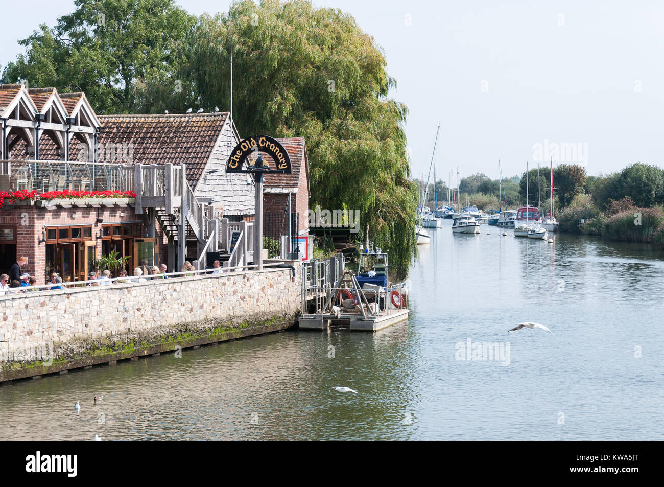 The Old Granary pub and restaurant on the bank of the River Frome, Wareham, Dorset, England, UK. Stock Photo