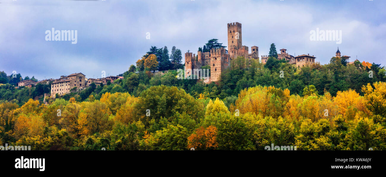 Impressive Castell°Arquato village,panoramic view,Piacenza,Emilia Romagna,Italy. Stock Photo