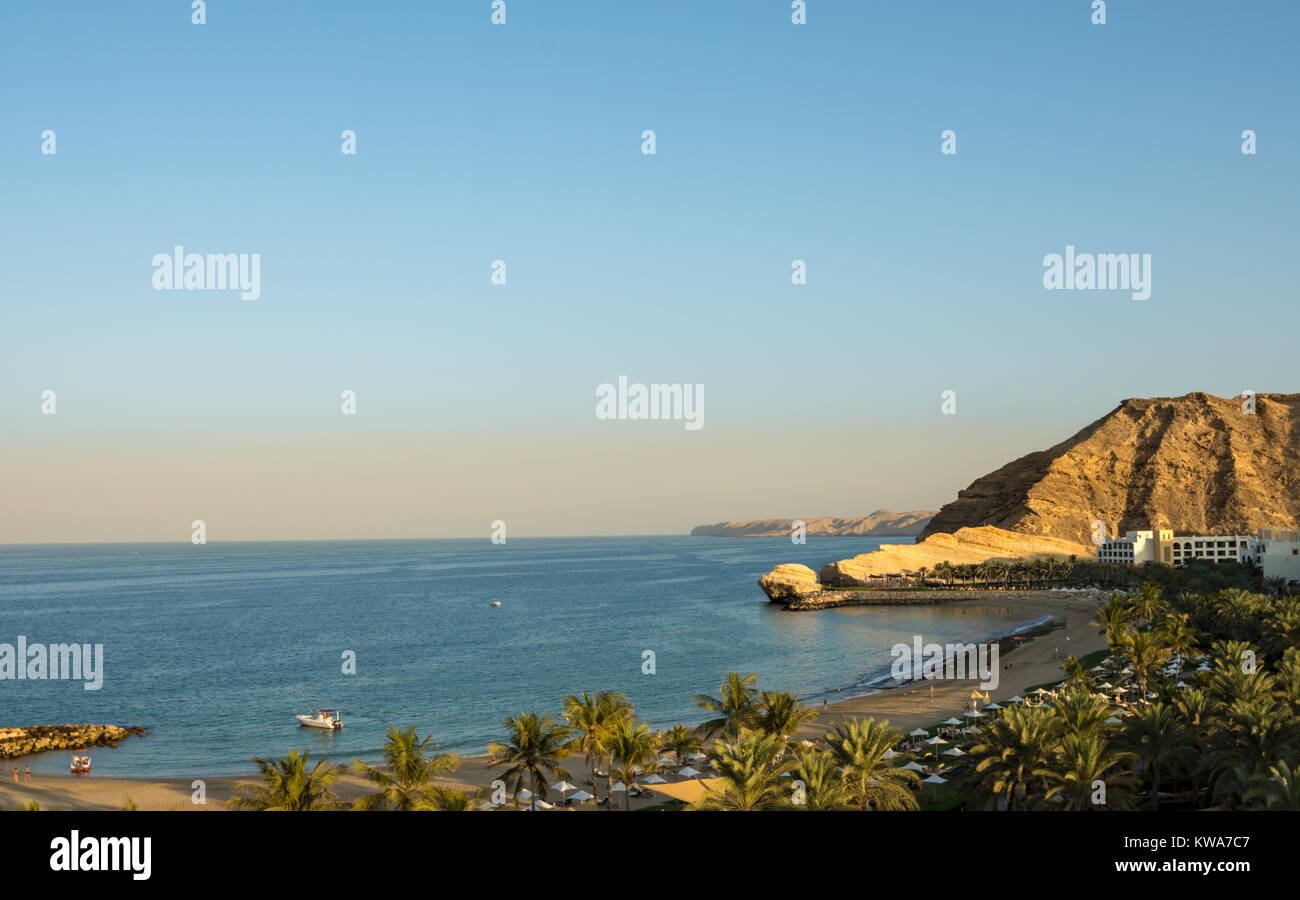 Oman Coast Landscape at Barr Al Jissah in Oman Shangri-la resort. It is located about 20 km east of Muscat. Stock Photo