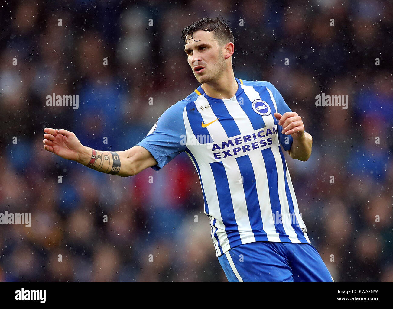 Brighton & Hove Albion's Pascal Gross during the Premier League match at the AMEX Stadium, Brighton. PRESS ASSOCIATION Photo. Picture date: Monday January 1, 2018. See PA story SOCCER Brighton. Photo credit should read: Adam Davy/PA Wire. RESTRICTIONS: No use with unauthorised audio, video, data, fixture lists, club/league logos or 'live' services. Online in-match use limited to 75 images, no video emulation. No use in betting, games or single club/league/player publications. Stock Photo