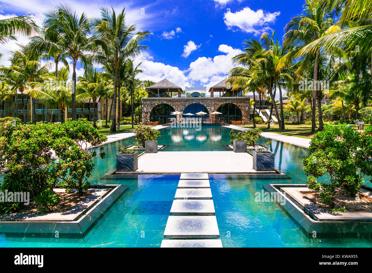 Luxury resort in tropical paradise,Mauritius island. Stock Photo