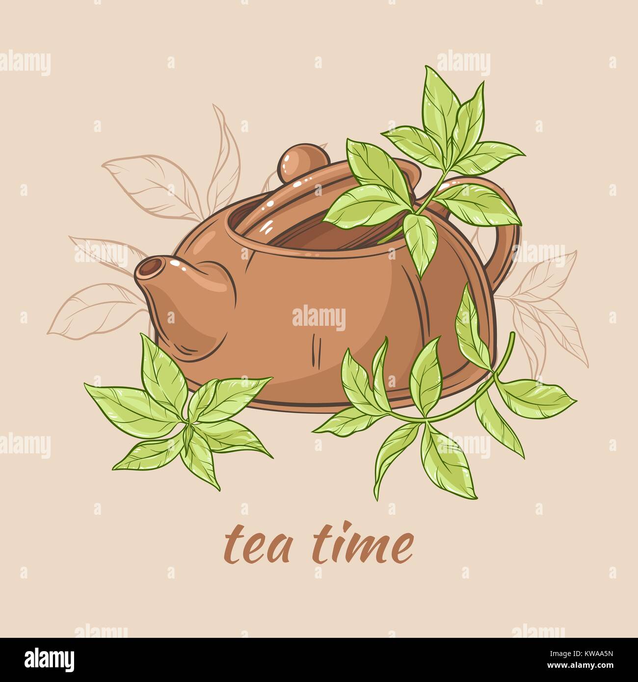 teapot and tea leaves Stock Vector Image & Art Alamy