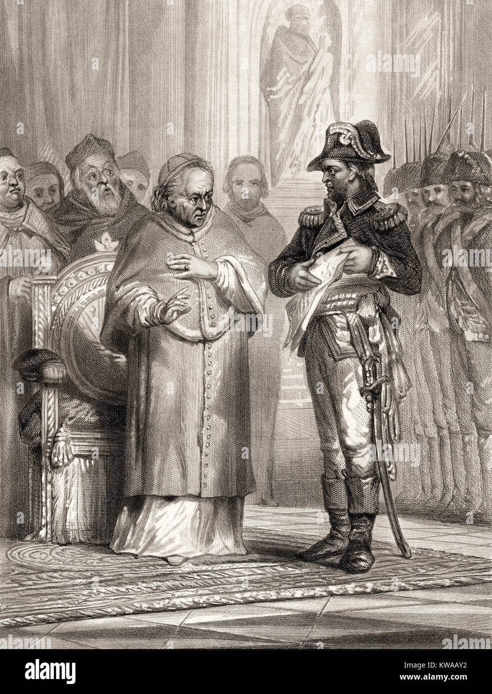 French General Radet taking Pope Pius VII as prisoner in 1809 Stock Photo