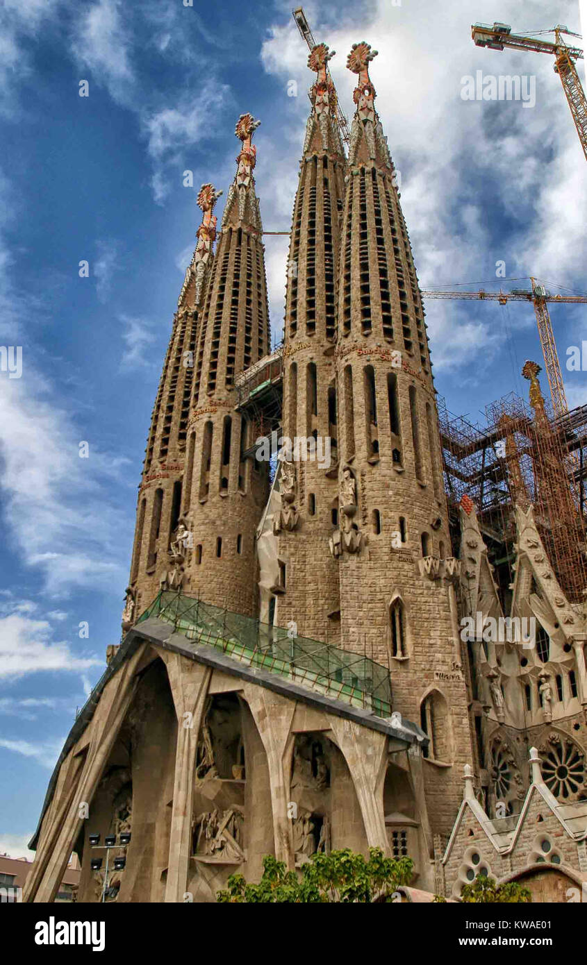 Barcelona, Catalonia, Spain. 19th Oct, 2004. The celebrated unfinished Sagrada Familia (Sacred Family) Basilica western side (Passion Façade) in Barcelona, designed by famed architect Antoni Gaudi (1852''“1926). Now a UNESCO World Heritage Site, it is a major tourist destination. Barcelona has a rich cultural heritage. Credit: Arnold Drapkin/ZUMA Wire/Alamy Live News Stock Photo