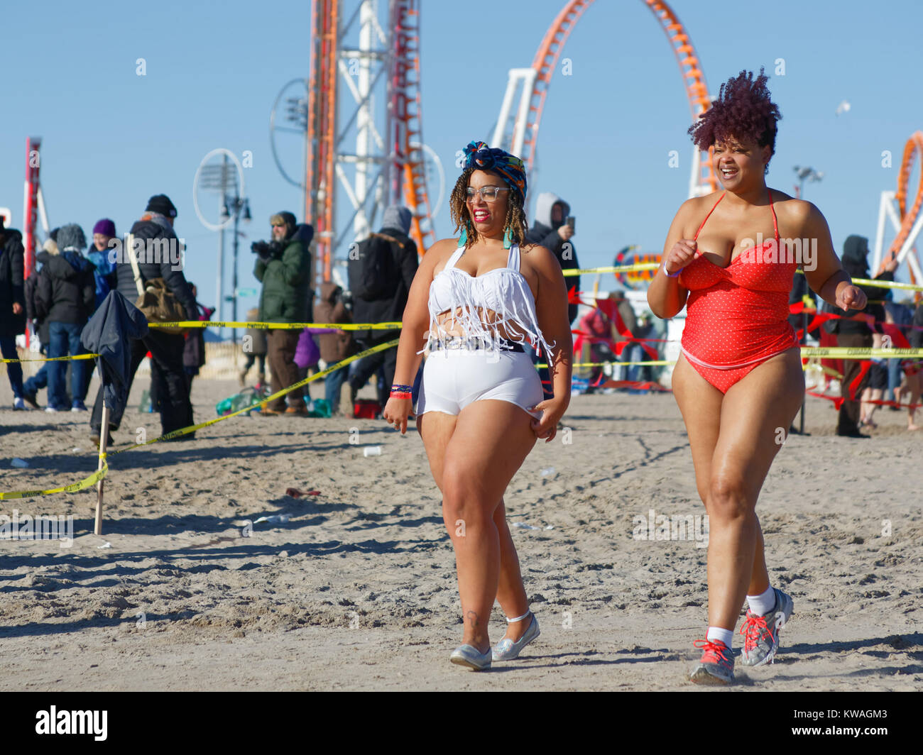 New York, USA. 01st Jan, 2018. Coney Island NYC annual Polar Bear Plunge into the Hudson River Credit: Bob London/Alamy Live News Stock Photo