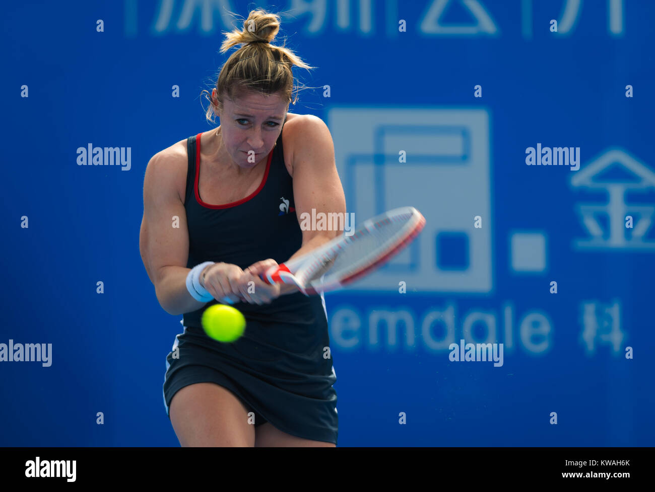 Shenzen, China. 1 January, 2018. Pauline Parmentier of France in action at  the 2018 Shenzen Open WTA International tennis tournament © Jimmie48  Photography/Alamy Live News Stock Photo - Alamy