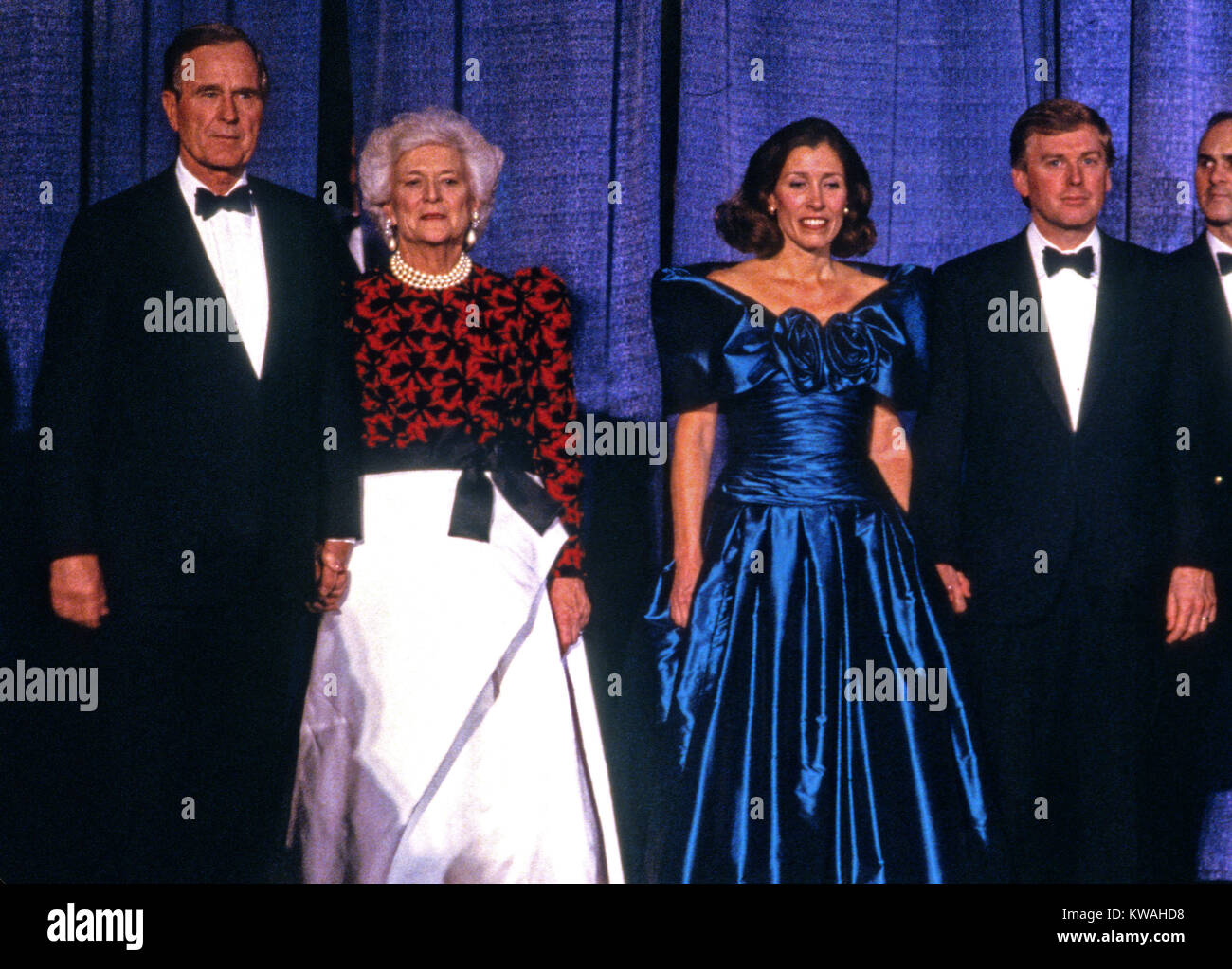 Washington, District of Columbia, USA. 18th Jan, 1989. From left to right: United States President-elect George H.W. Bush, Barbara Bush, Marilyn Quayle, and US Vice President-elect Dan Quayle, attends the Inaugural Gala at the Washington DC Convention Center in Washington, DC on January 18 1989. Credit: David Burnett/Pool via CNP Credit: David Burnett/CNP/ZUMA Wire/Alamy Live News Stock Photo