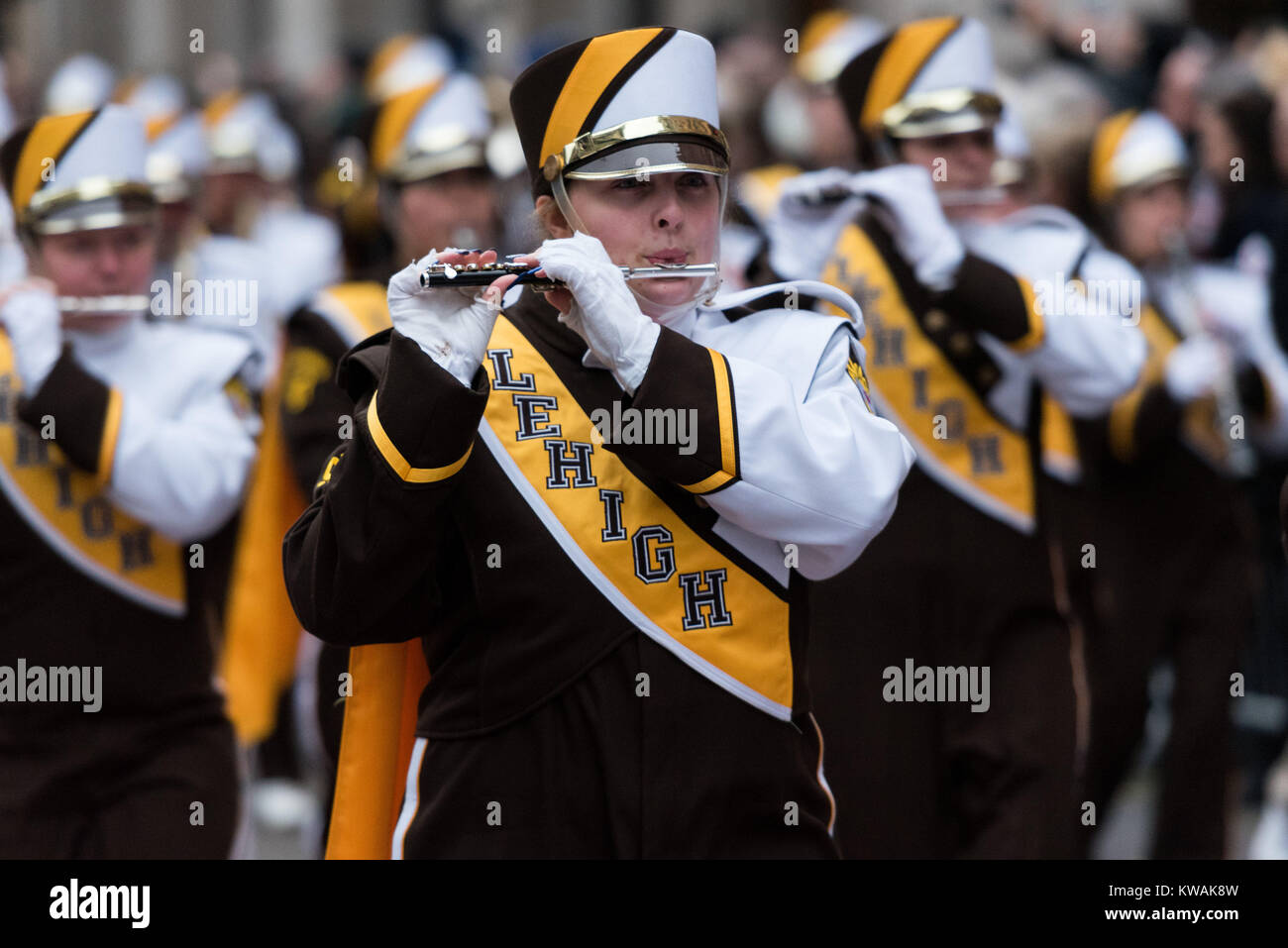 London, Britain. 1st Jan, 2018. Performers parade during the annual New Year's Day Parade in London, Britain, on Jan. 1, 2018. Credit: Ray Tang/Xinhua/Alamy Live News Stock Photo