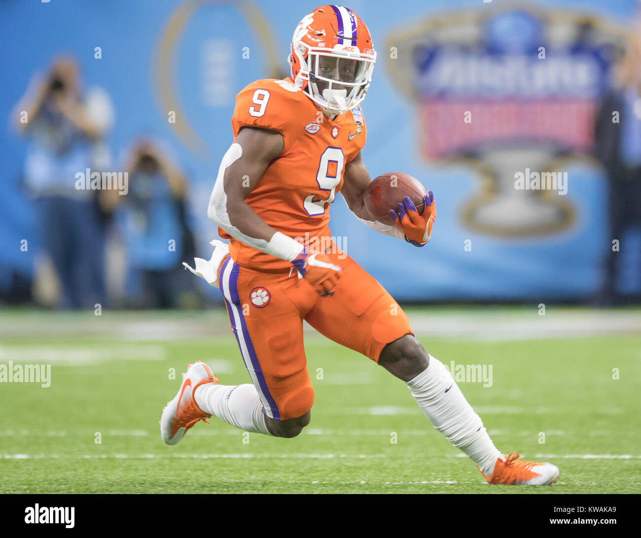 New Orleans, LA, USA. 1st Jan, 2018. Clemson RB Brian Dawkins Jr. 1st Jan, 2018. #9 runs with the ball during the Allstate Sugar Bowl football game between the Clemson Tigers and the Alabama Crimson Tide at the Mercedes-Benz Supedome in New Orleans, LA. Kyle Okita/CSM/Alamy Live News Stock Photo