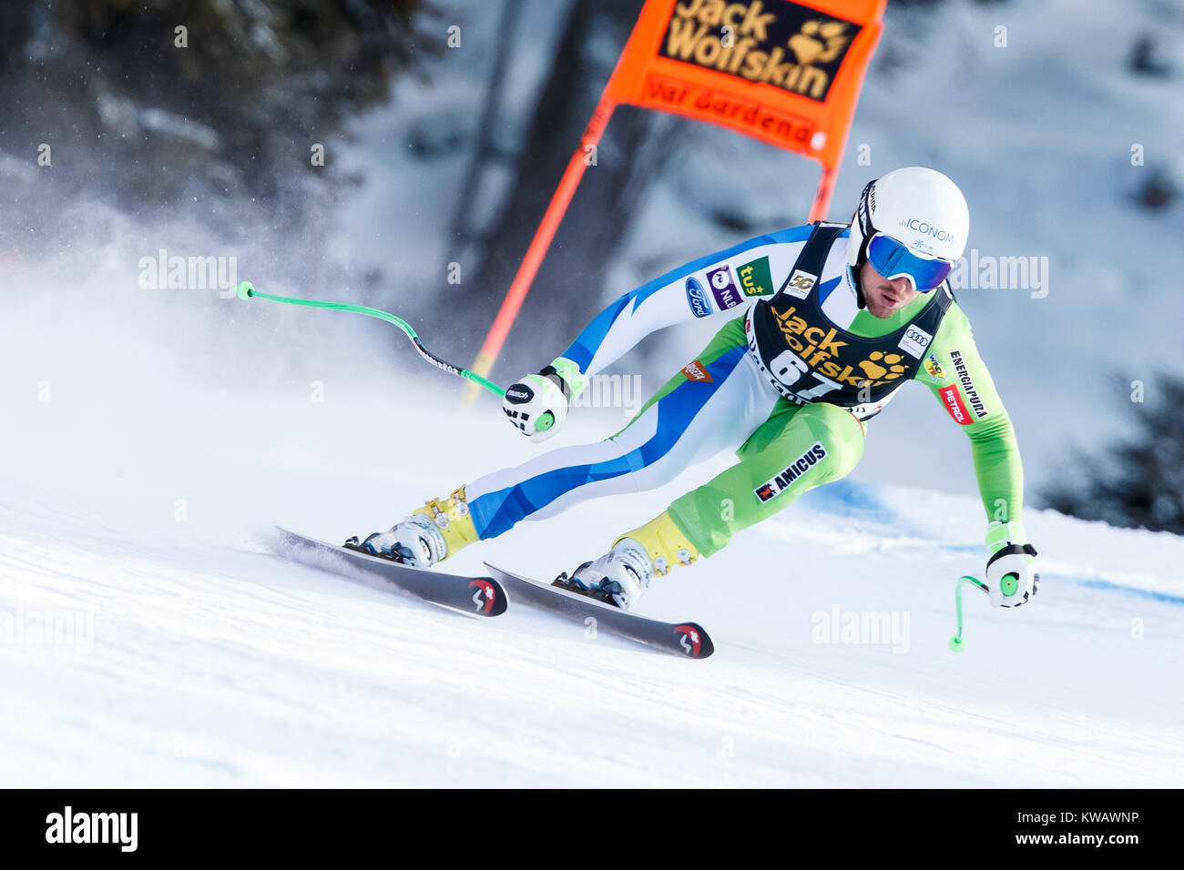 Val Gardena, Italy 16 December 2017. PERKO Rok (Slo) competing in the Audi Fis Alpine Skiing World Cup Men’s Downhill Race on the Saslong Course Stock Photo