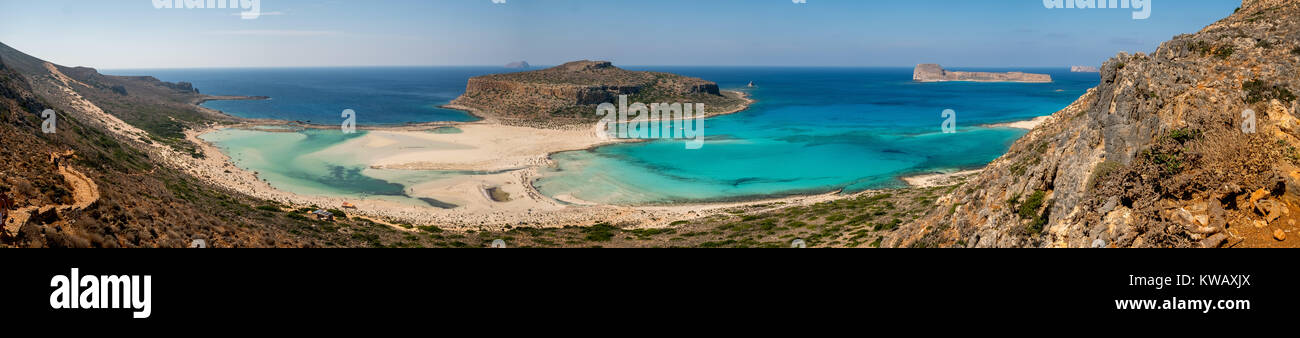 Balos Beach, Panoramic, sandy beach, Gramvousa Peninsula, Crete, Greece, Europe, Kissamos, Crete, Greece, Europe, GRC, travel, tourism, destination, s Stock Photo