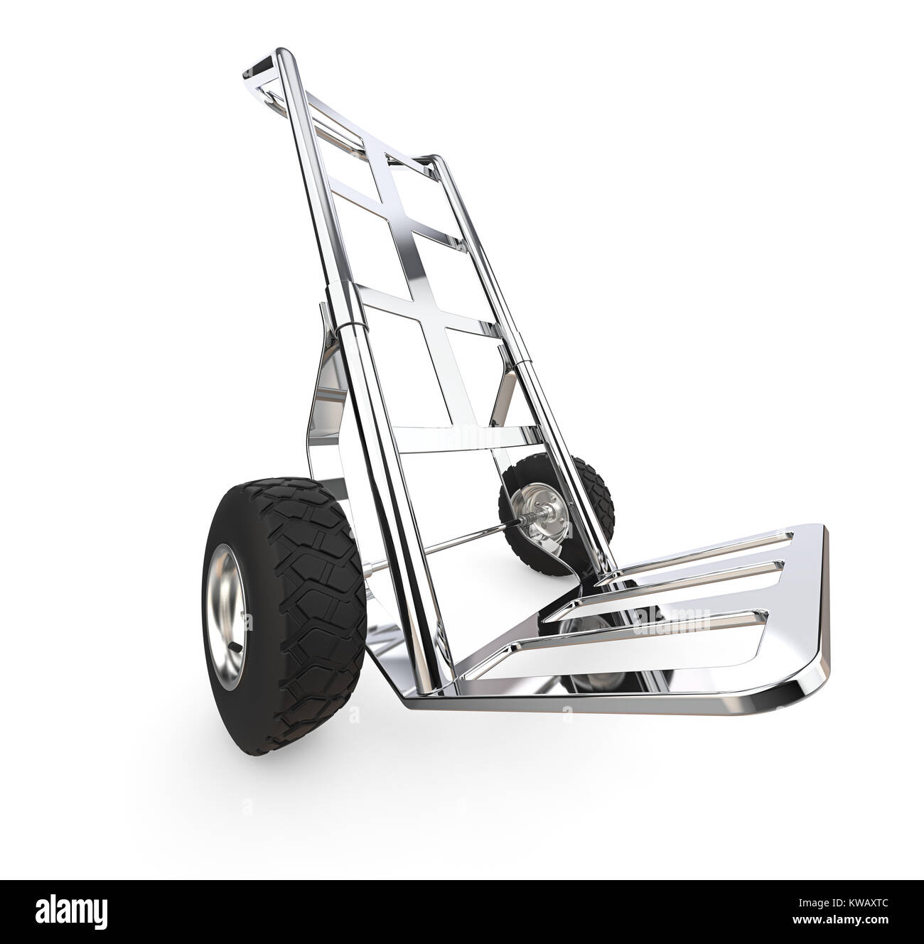 Perspective view of a Hand truck of metal. 3d Render. Stock Photo
