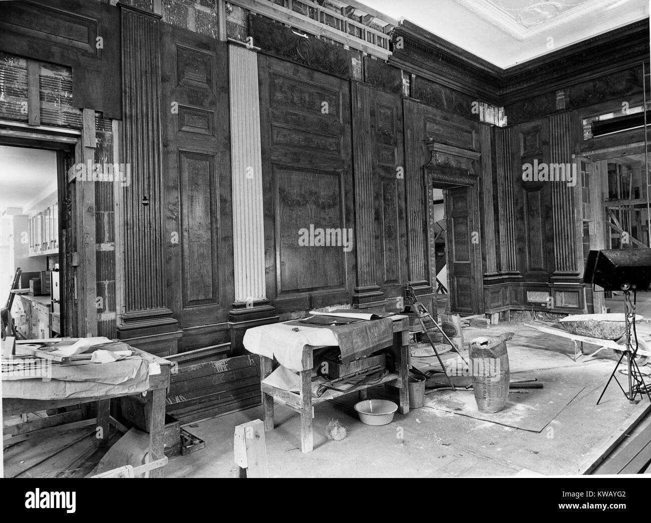 Northeast view of the state dining room during renovation of the White House, Washington, D.C, November 21, 1951. Stock Photo