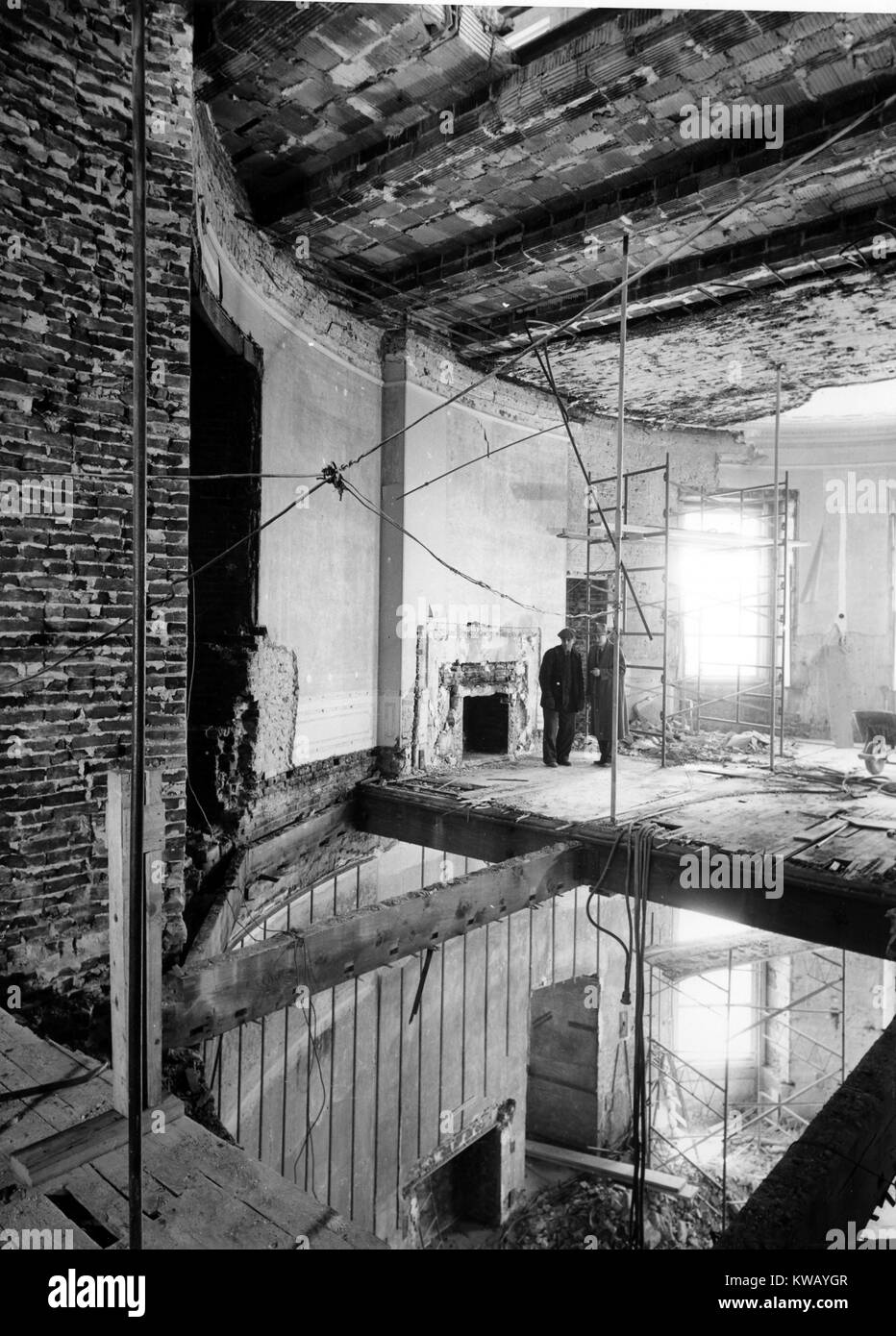 Second floor oval study above the Blue Room of the White House during renovation, Washington, D.C, March 9, 1950. Stock Photo