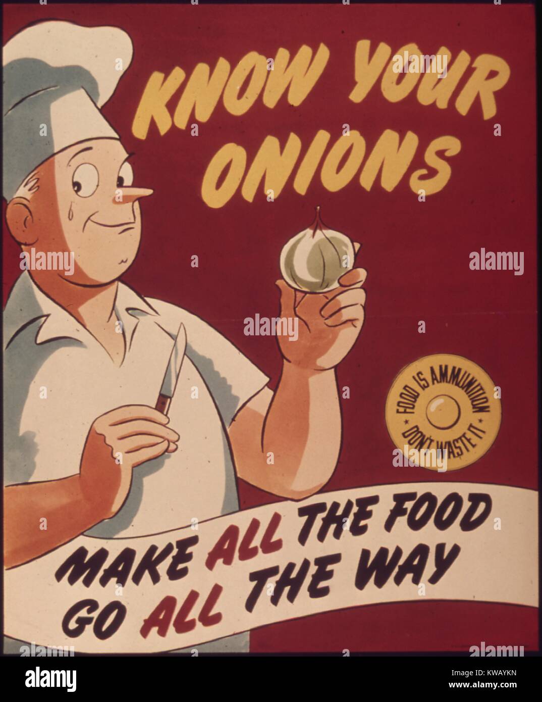 Government issued wartime poster encouraging Americans not to waste food, 1943. Stock Photo
