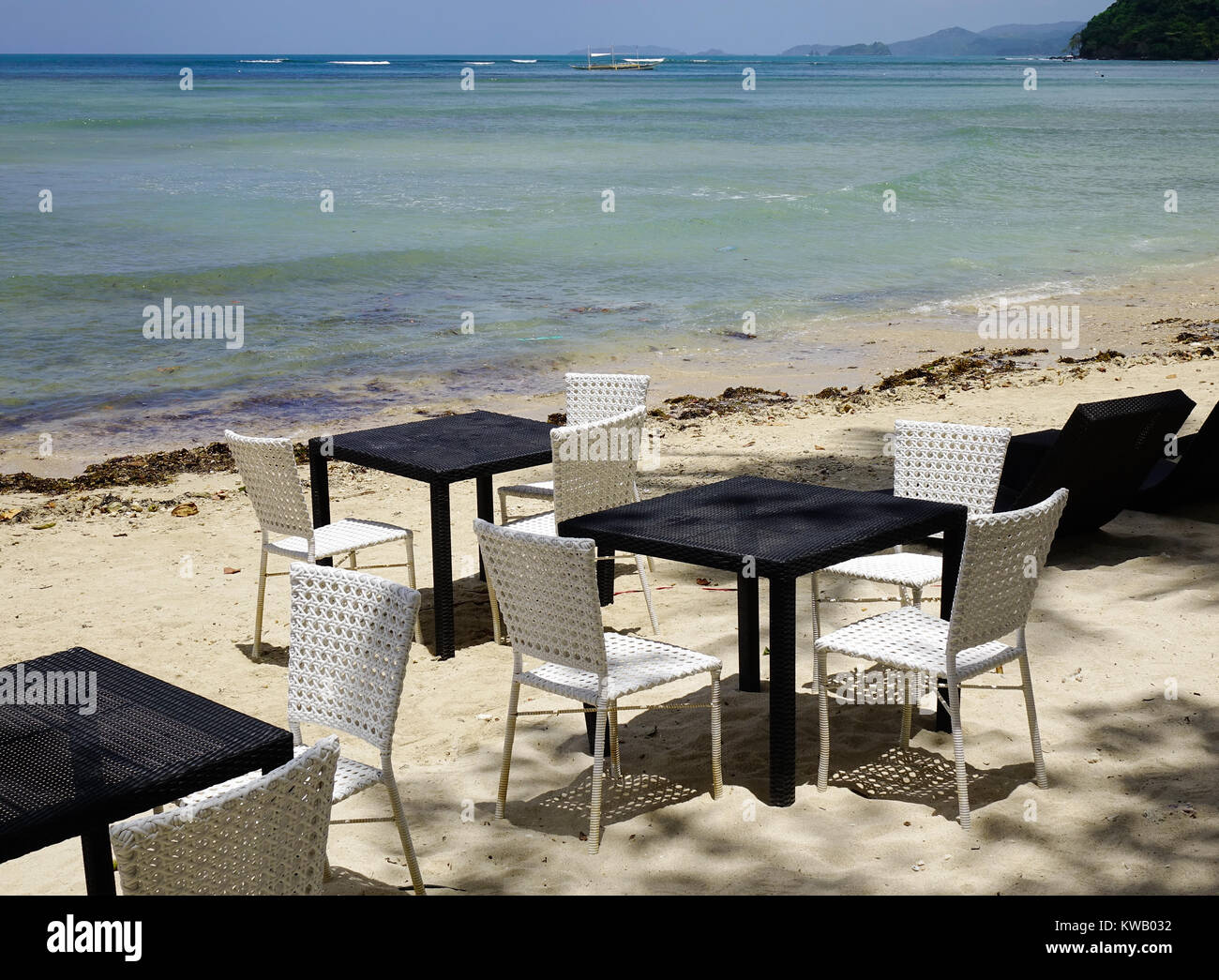 Tables And Chairs Of Coffee Shop On Beach In Palawan Philippines Palawan Is One Of The Philippine Islands Top Vacation Destinations For Foreign Tour Stock Photo Alamy
