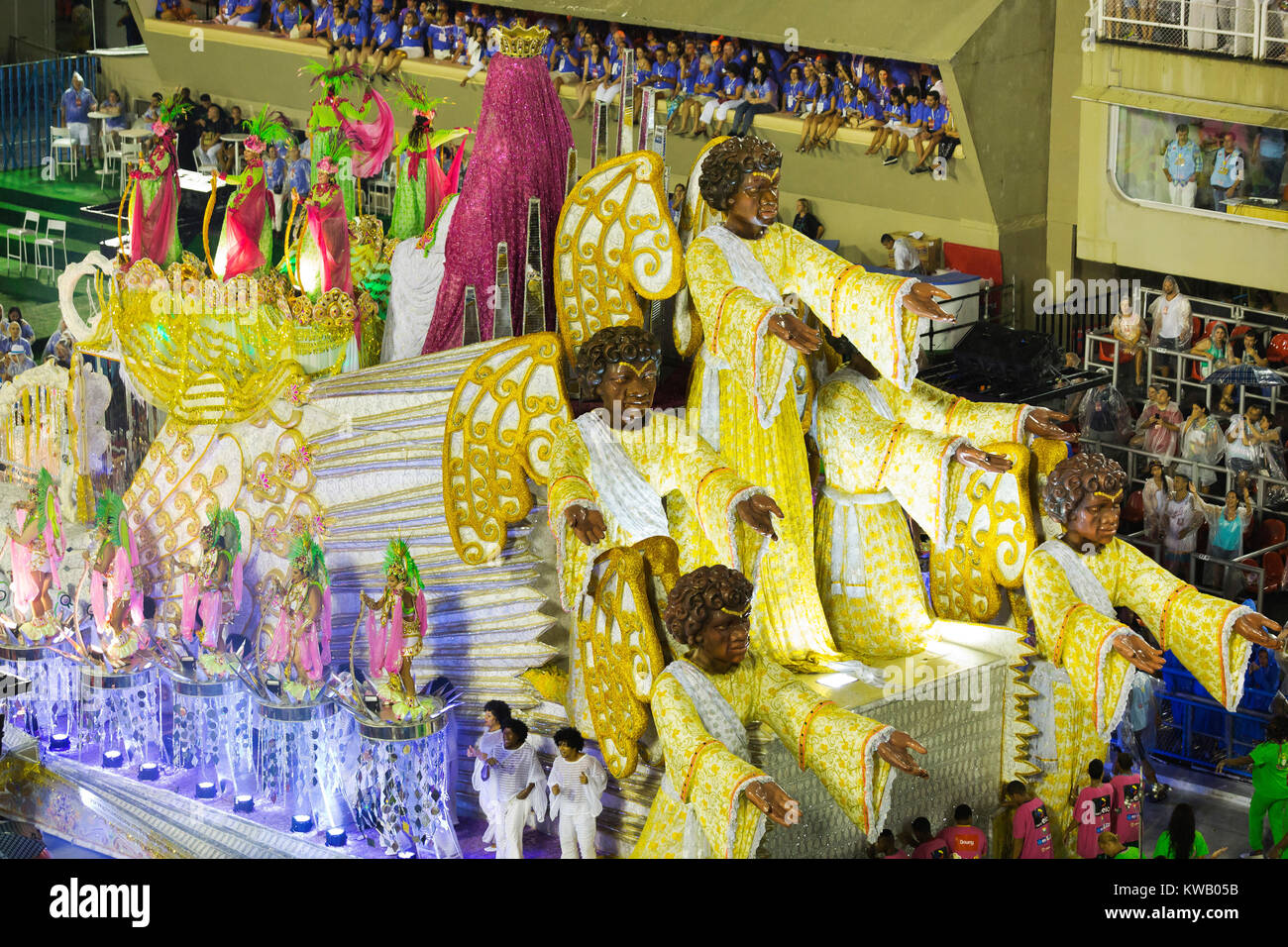 Samba school Mangueira in his presentation show at Sambodrome, Rio de Janeiro carnival. This is one of the most waited big event in town, Brazil Stock Photo