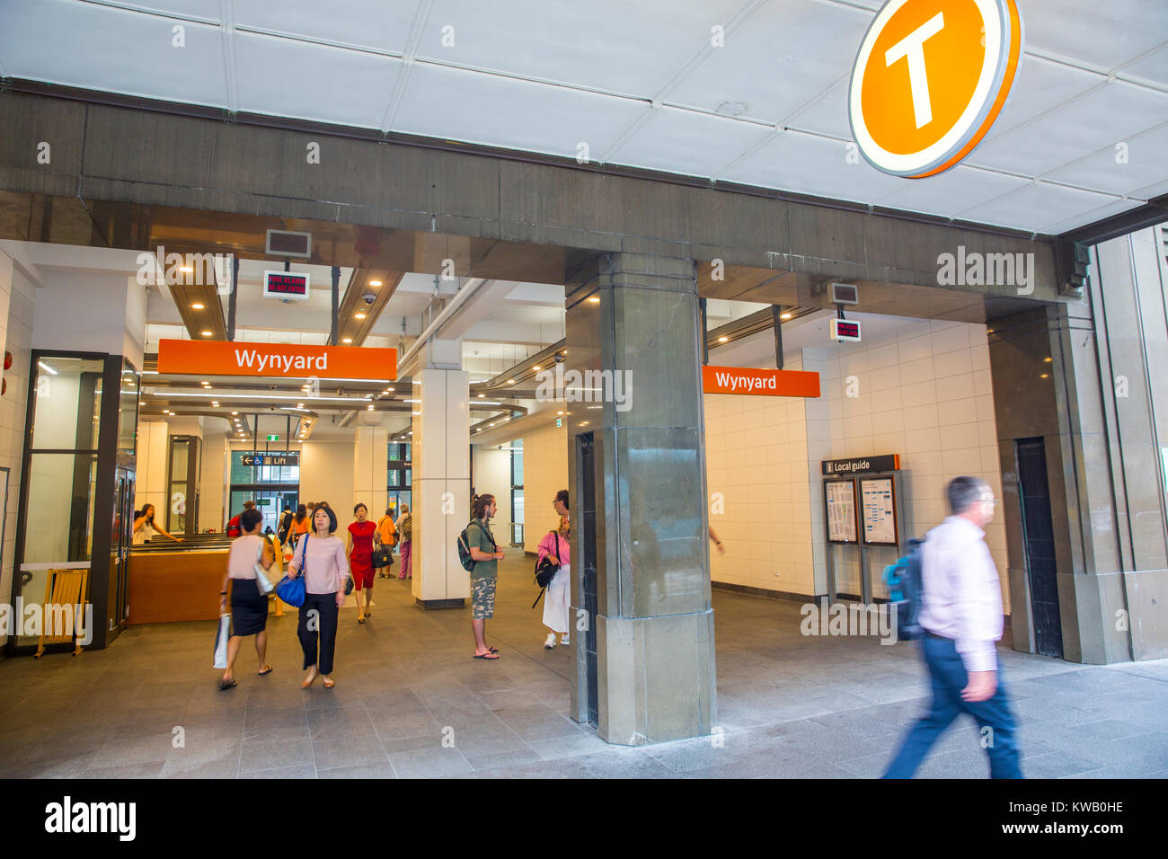 Commuters and passengers exit Wynyard railway station in Sydney city centre,New South Wales