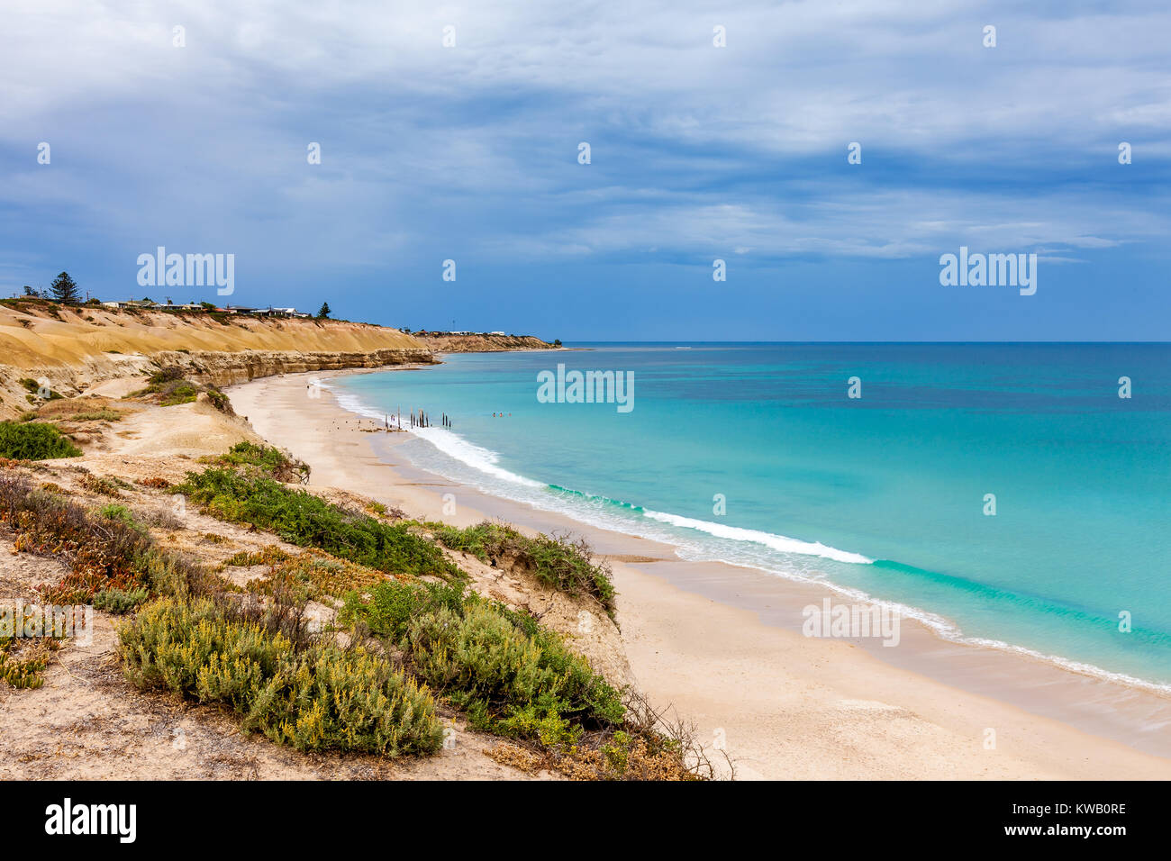 Overlooking South Australia iconic Port Willunga Beach on an overcast day Stock Photo