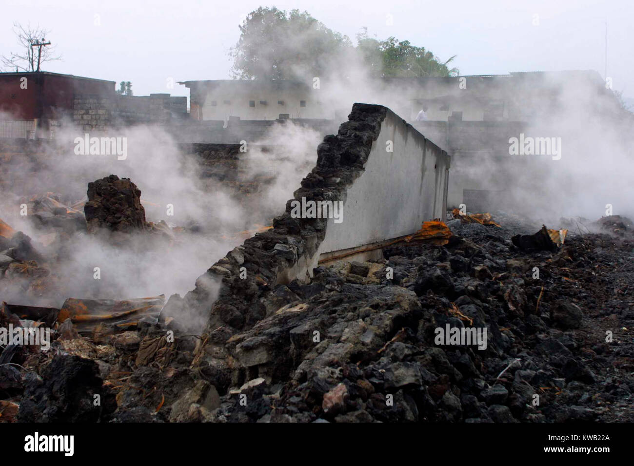 When The Nyriragongo Volcano Erupted On 18 01 2002 Lava Flowed Into Goma In Drc Destroying One Third Of The Town Steam Rises From Cooling Lava After A Rain Shower In Goma More Than