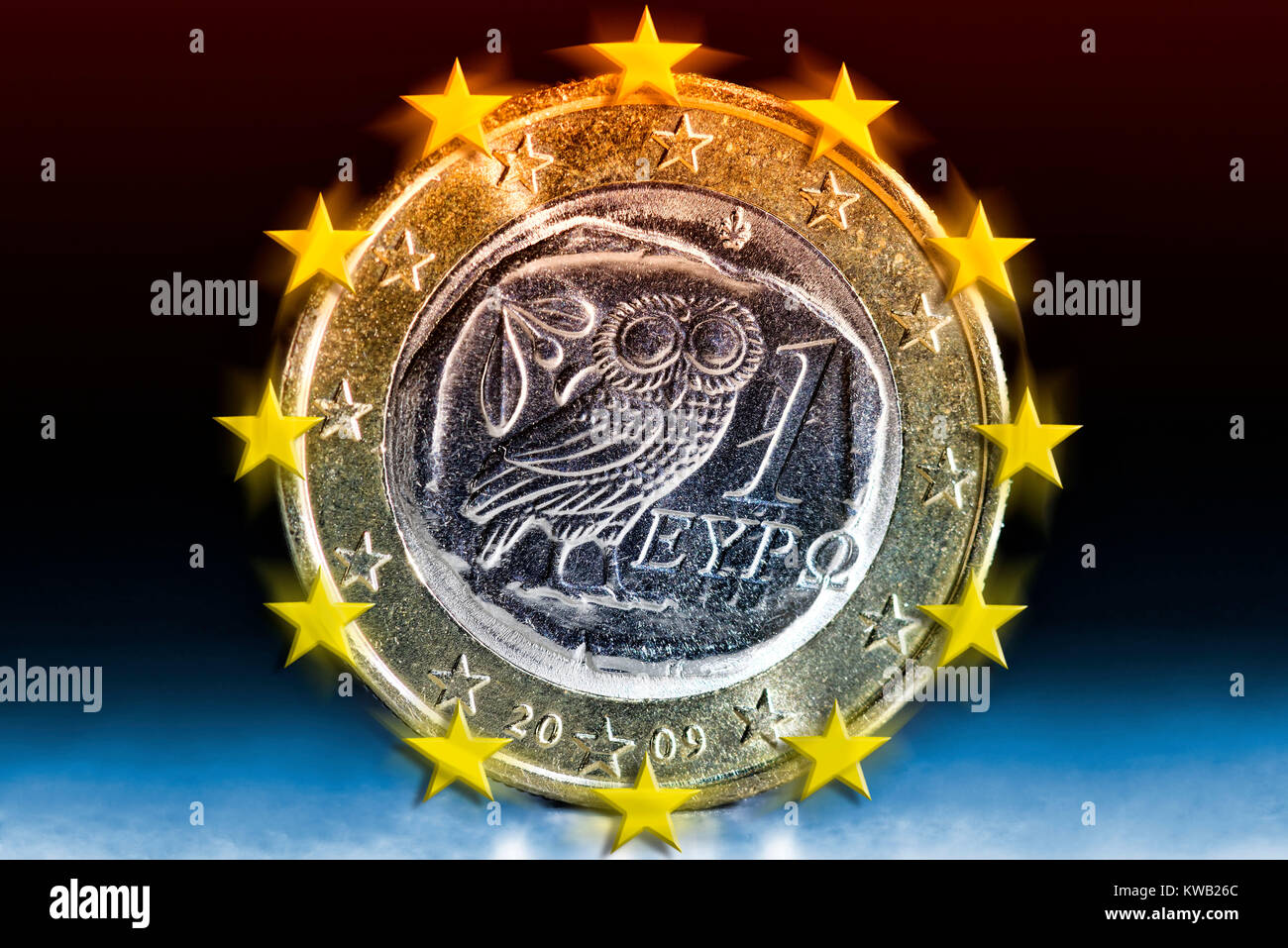 Greek euro-coin one, Griechische Ein-Euro-M?nze, Griechische Ein-Euro-Muenze Stock Photo