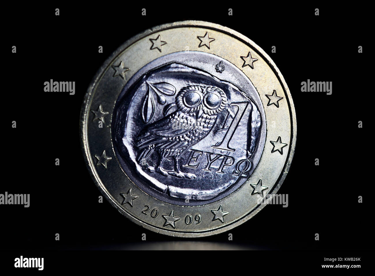 Greek euro-coin one, Griechische Ein-Euro-M?nze, Griechische Ein-Euro-Muenze Stock Photo