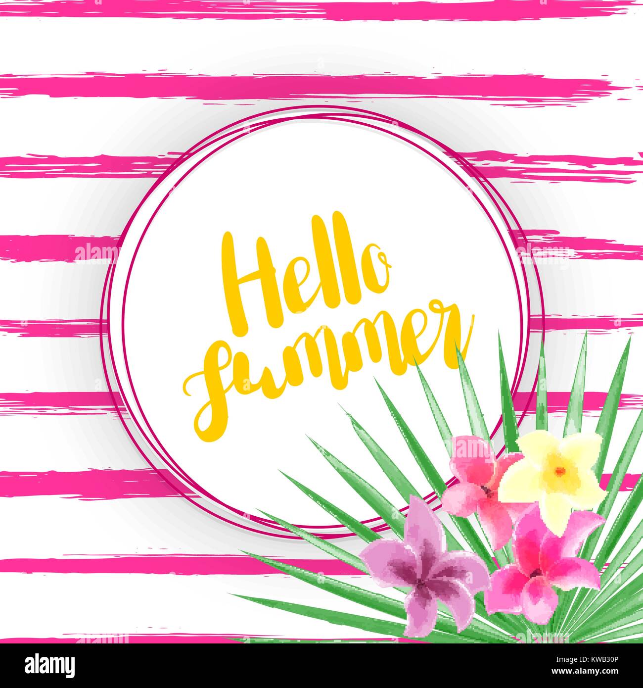 Summer palm orchid tropical card Stock Vector
