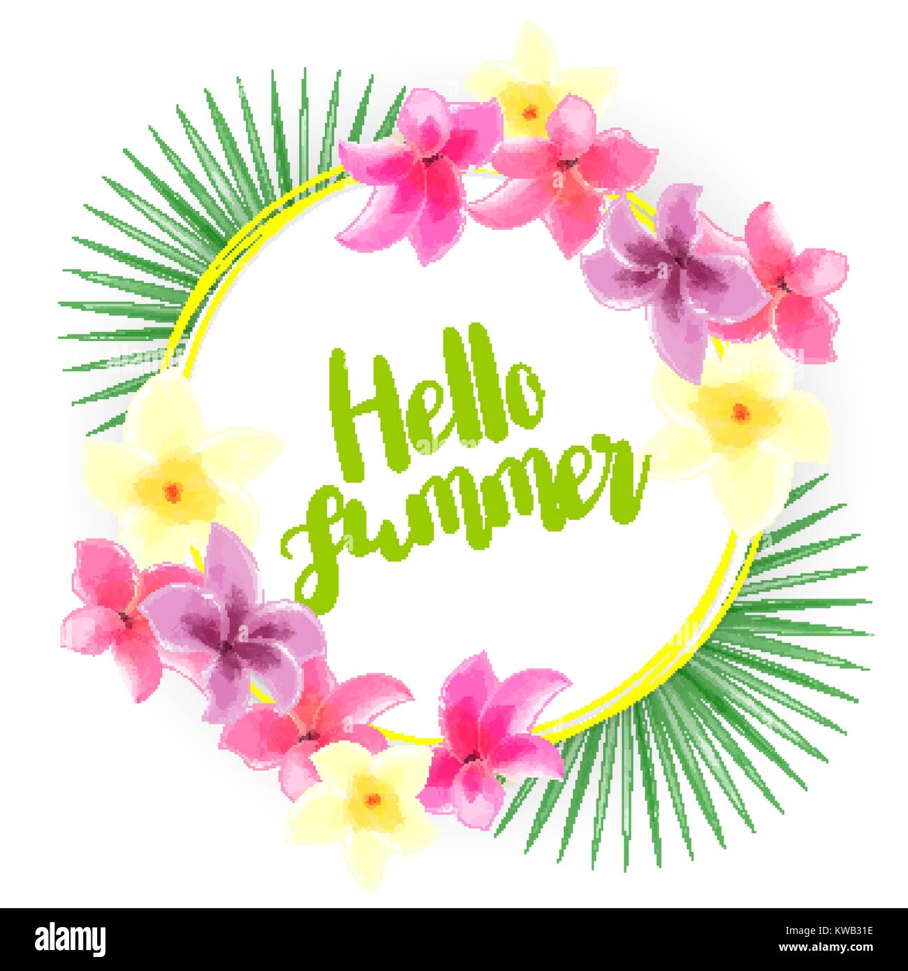 Summer palm orchid tropical card Stock Vector