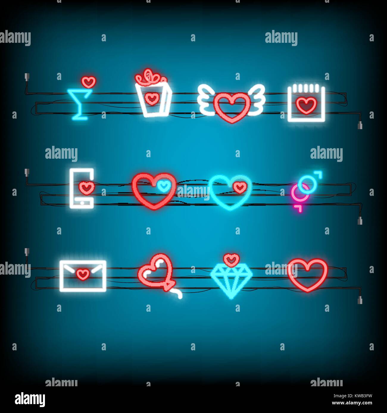 Neon happy Valentines Day set icon Stock Vector Image & Art - Alamy