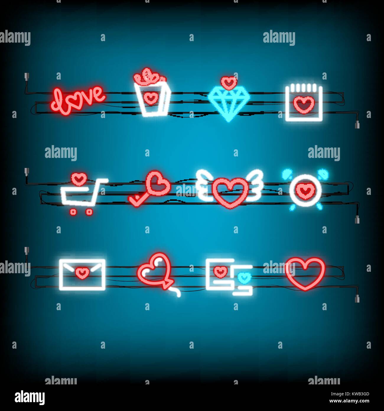Neon happy Valentines Day set icon Stock Vector Image & Art - Alamy
