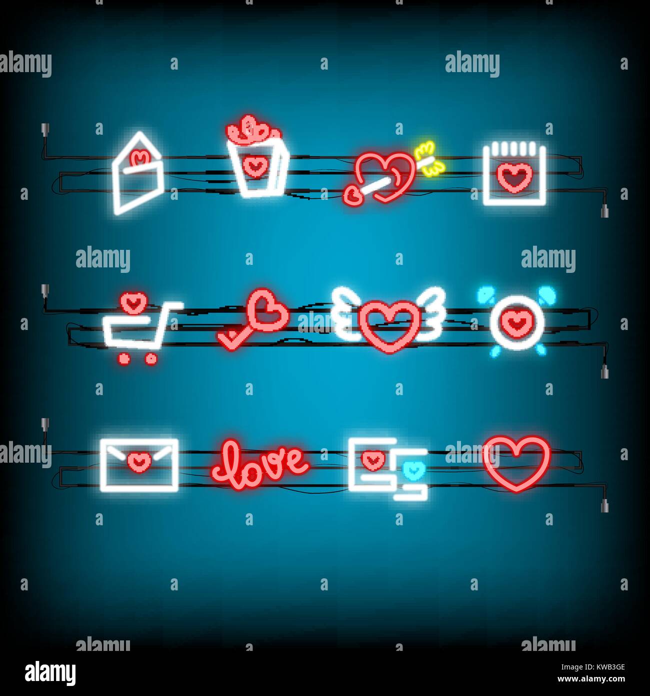 Neon happy Valentines Day set icon Stock Vector Image & Art - Alamy