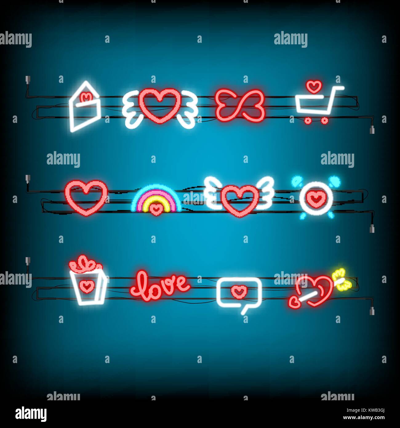 Neon happy Valentines Day set icon Stock Vector Image & Art - Alamy