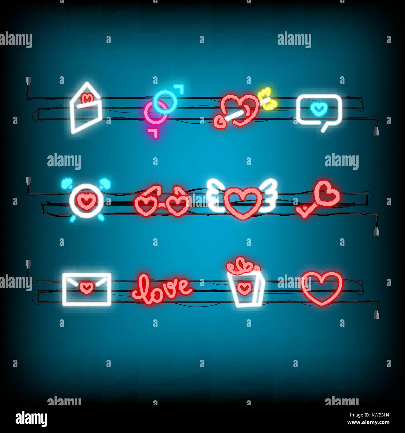 Neon happy Valentines Day set icon Stock Vector Image & Art - Alamy