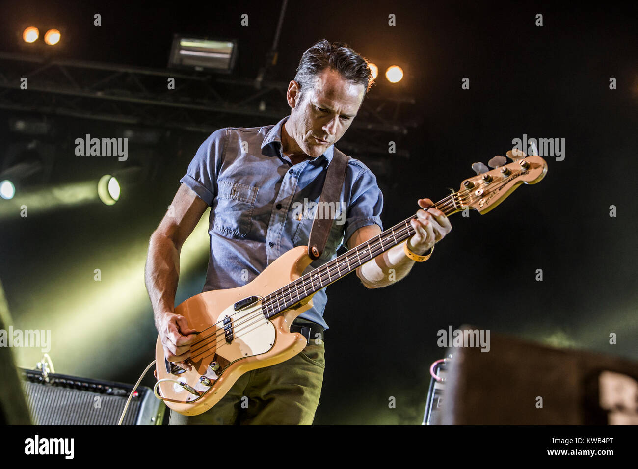 The American indie rock band Deerhunter performs a live concert at the Arena Stage at Roskilde Festival 2014. Here bassist and musician Josh McKay is pictured live on stage. Denmark 06.07.2014. Stock Photo